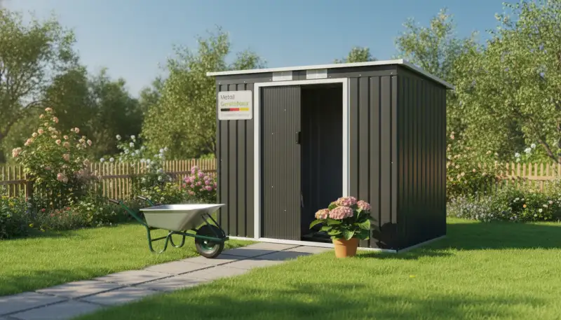 Das Trend-Gerätehaus für mehr Ordnung: Der Metall-Geräteschuppen 200x188x123cm mit Fundamentrahmen Schwarz