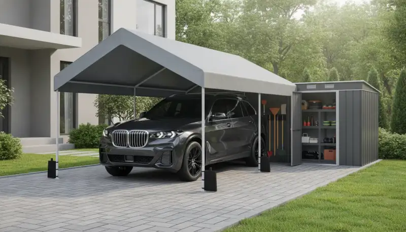 Flachdach Carport mit Abstellraum: Die smarte Lösung